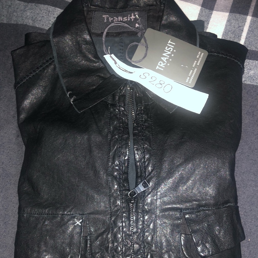 Transit Uomo Giubbino Black Leather Shirt Jacket